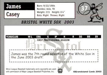 2003 Grandstand Bristol White Sox #4 James Casey Back