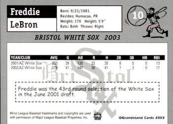 2003 Grandstand Bristol White Sox #13 Freddie LeBron Back