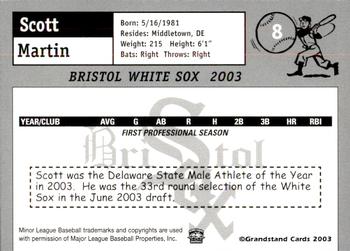 2003 Grandstand Bristol White Sox #16 Scott Martin Back