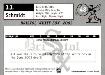 2003 Grandstand Bristol White Sox #24 J.J. Schmidt Back