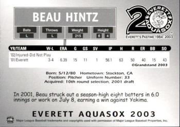 2003 Grandstand Everett AquaSox #NNO Beau Hintz Back