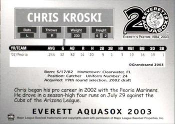 2003 Grandstand Everett AquaSox #NNO Chris Kroski Back