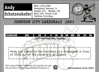 2003 Grandstand Johnson City Cardinals #8 Andy Schutzenhofer Back
