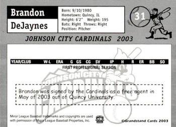 2003 Grandstand Johnson City Cardinals #11 Brandon DeJaynes Back