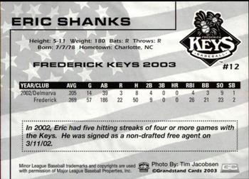 2003 Grandstand Frederick Keys #NNO Eric Shanks Back