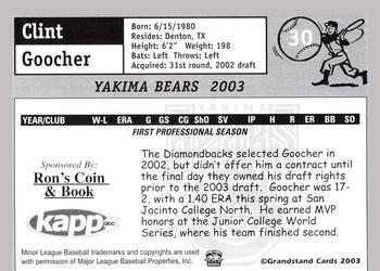 2003 Grandstand Yakima Bears #NNO Clint Goocher Back