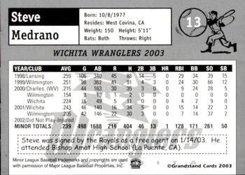 2003 Grandstand Wichita Wranglers #30 Steve Medrano Back
