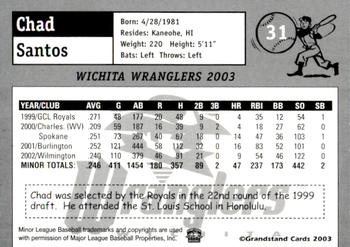 2003 Grandstand Wichita Wranglers #3 Chad Santos Back