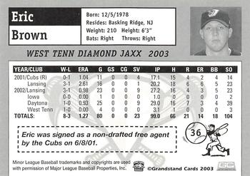 2003 Grandstand West Tenn Diamond Jaxx #NNO Eric Brown Back