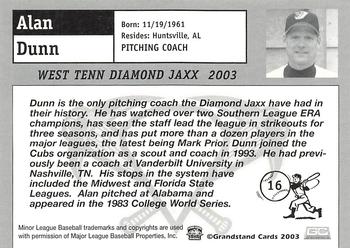 2003 Grandstand West Tenn Diamond Jaxx #NNO Alan Dunn Back