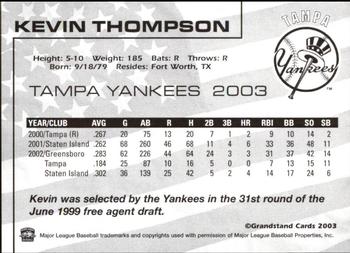 2003 Grandstand Tampa Yankees #NNO Kevin Thompson Back