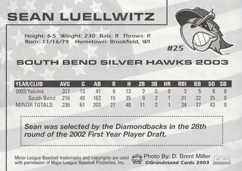 2003 Grandstand South Bend Silver Hawks #NNO Sean Luellwitz Back