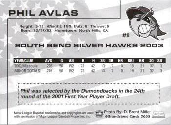 2003 Grandstand South Bend Silver Hawks #NNO Phil Avlas Back