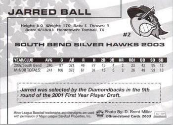 2003 Grandstand South Bend Silver Hawks #NNO Jarred Ball Back