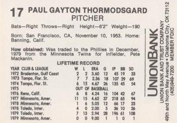 1980 Oklahoma City 89ers #17 Paul Thormodsgard Back