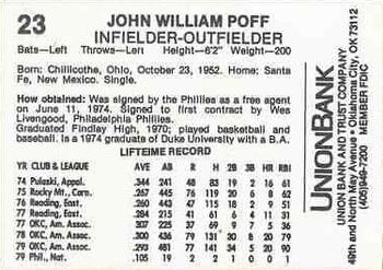 1980 Oklahoma City 89ers #23 John Poff Back