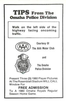 1980 Omaha Royals Police #NNO Steve Busby Back