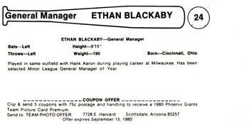 1980 Valley National Bank Phoenix Giants #24 Ethan Blackaby Back