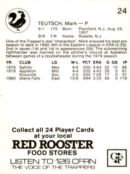 1981 Red Rooster Edmonton Trappers #24 Mark Teutsch Back