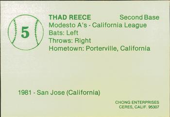 1982 Chong Modesto A's #5 Thad Reece Back