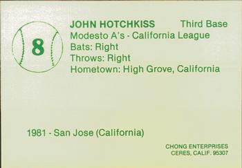 1982 Chong Modesto A's #8 John Hotchkiss Back
