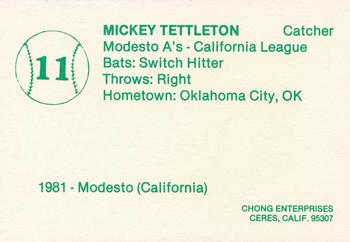 1982 Chong Modesto A's #11 Mickey Tettleton Back