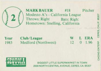 1984 Chong Modesto A's #2 Mark Bauer Back