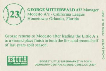 1984 Chong Modesto A's #23 George Mitterwald Back