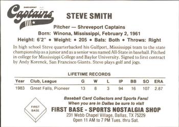 1984 First Base Shreveport Captains #NNO Steve Smith Back