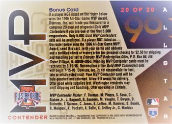 1996 Leaf - All-Star Game MVP Contenders Gold Exchange #20 Bonus Card Back