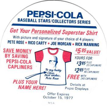 1977 Pepsi-Cola Collection Glove Discs #NNO Dave Kingman Back