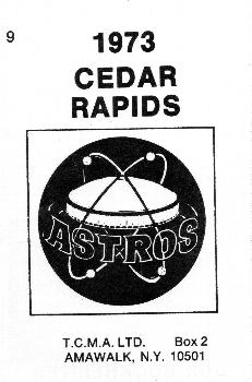 1973 TCMA Cedar Rapids Astros #9 Don Buchheister Back