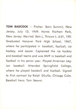1973 J.P. Kelly Bank Wichita Aeros Baseball #NNO Tom Badcock Back