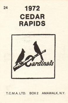 1972 TCMA Cedar Rapids Cardinals #24 Leon Lee Back