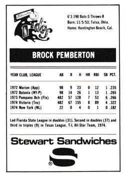 1975 Stewart Sandwiches Tidewater Tides #NNO Brock Pemberton Back