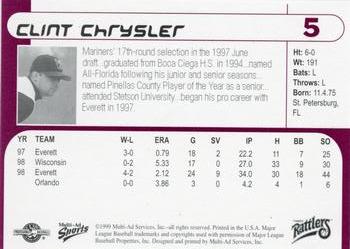 1999 Multi-Ad Wisconsin Timber Rattlers #5 Clint Chrysler Back