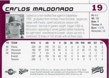 1999 Multi-Ad Wisconsin Timber Rattlers #19 Carlos Maldonado Back