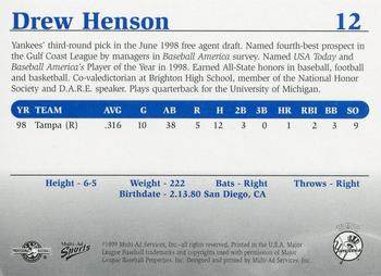 1999 Multi-Ad Tampa Yankees #12 Drew Henson Back