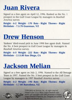 1999 Multi-Ad Tampa Yankees Update #NNO Juan Rivera / Drew Henson / Jackson Melian Back