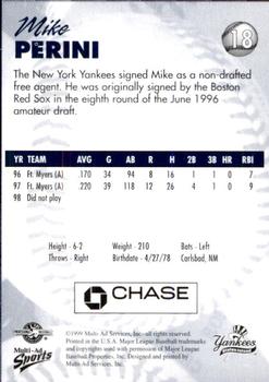 1999 Multi-Ad Staten Island Yankees #18 Mike Perini Back