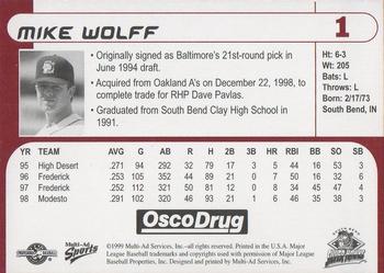 1999 Multi-Ad South Bend Silver Hawks #1 Mike Wolff Back