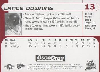 1999 Multi-Ad South Bend Silver Hawks #13 Lance Downing Back