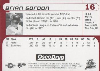 1999 Multi-Ad South Bend Silver Hawks #16 Brian Gordon Back