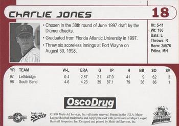 1999 Multi-Ad South Bend Silver Hawks #18 Charlie Jones Back