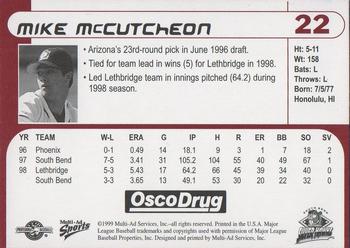 1999 Multi-Ad South Bend Silver Hawks #22 Mike McCutcheon Back