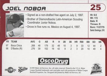 1999 Multi-Ad South Bend Silver Hawks #25 Joel Noboa Back