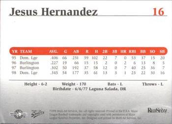 1999 Multi-Ad South Atlantic League Top Prospects #16 Jesus Hernandez Back