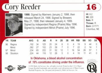 1999 Multi-Ad Oklahoma RedHawks #16 Cory Reeder Back
