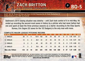 2015 Topps Baltimore Orioles #BO-5 Zach Britton Back