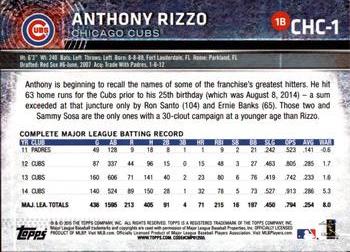 2015 Topps Chicago Cubs #CHC-1 Anthony Rizzo Back